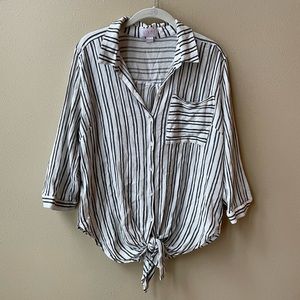 Linen tie-front button up top, Vixbe